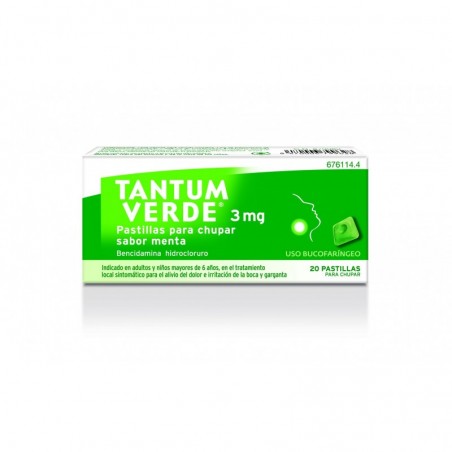 Tantum Verde 3 Mg Pastillas para Chupar Sabor Menta, 20 Pastillas